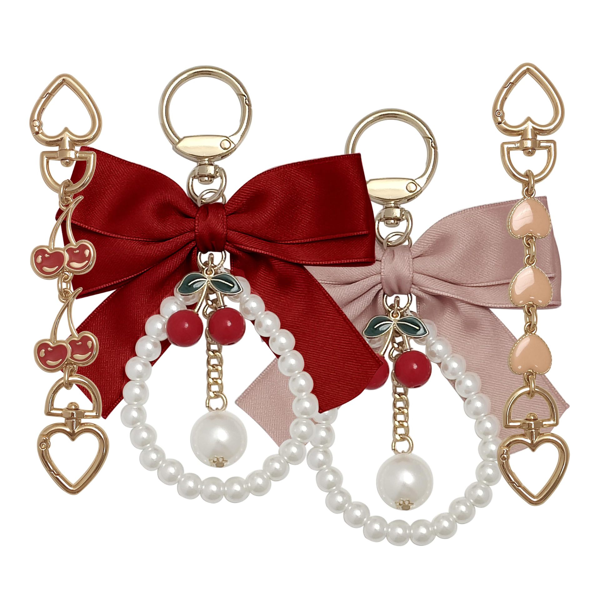 Ventas transfronterizas calientes cinta arco cadena de perlas llavero de metal colgante de flores bolsos de chicas regalos colgantes