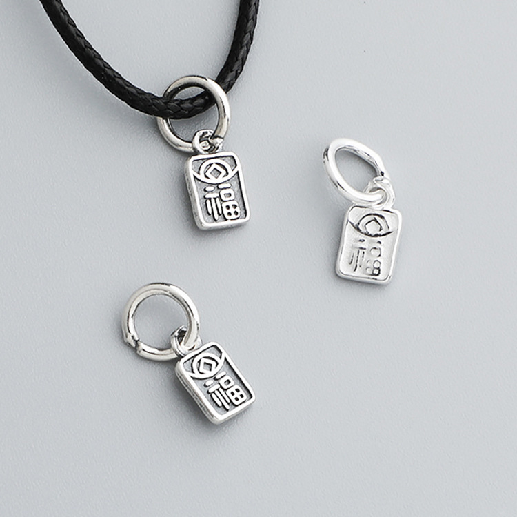 S925 Sterling Silver Fuzi Mini Pendant DIY Handmade Beaded Rope Bracelet Necklace Pendant Jewelry Accessories