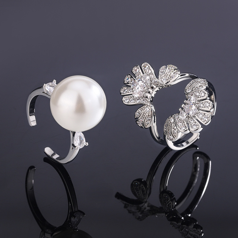 Aobei madre perla incrustaciones dos-en-uno abierto Ajustable anillo 14mm Zhuang Sheng joyas de cobre Chapado en platino con incrustaciones