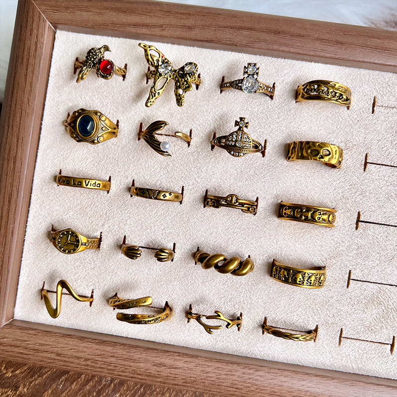 Lanzi Vintage-Retro-Damenring aus hochwertigem antiker Goldtechnik, hochfarbecht, luxuriöses Design, koreanischer Modeschmuck, Fingerring