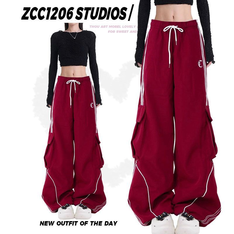 [Exclusive for Southeast Asia] American-style High Street Contrast Street Dance Straight-leg Wide-leg Pants Women's Retro Hip-hop Coil Pants