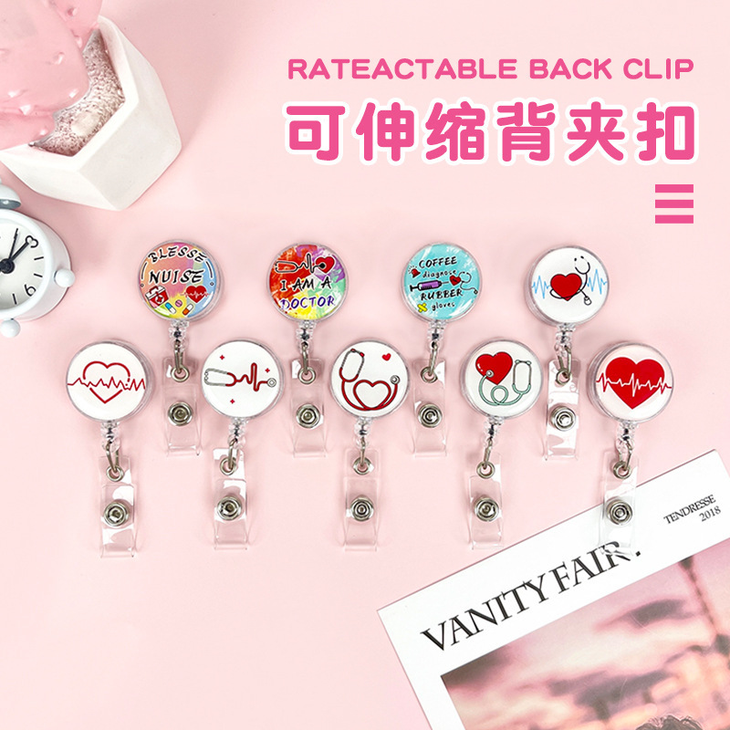 In stock wholesale nurse doctor Badge clip retractable universal back clip keychain student card holder pull buckle
