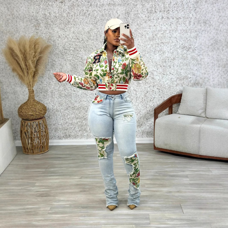 Amazon Explosions 2025 Spring New Jacquard European and American Women's Long Sleeve Square Neck Short Jacket Coat