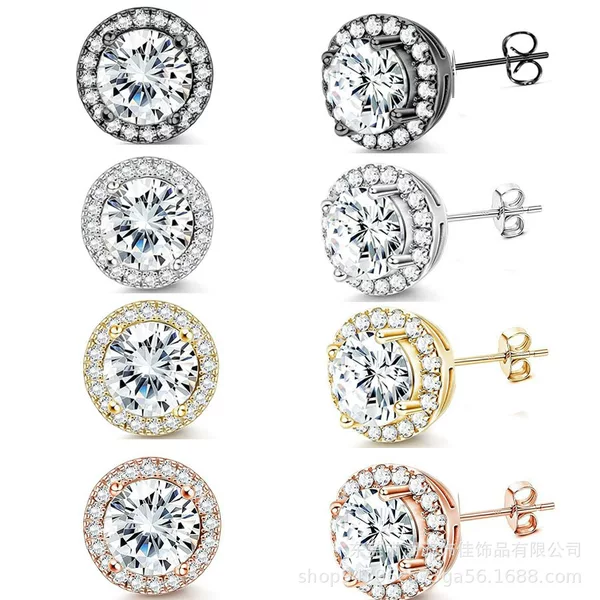 Europe and the United States cross-border hot real gold stainless steel high-grade inlaid zircon star luxury ladies earrings suit