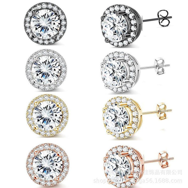 Europe and the United States cross-border hot real gold stainless steel high-grade inlaid zircon star luxury ladies earrings suit Europe and the United States cross-border hot real gold stainless steel high-grade inlaid zircon star luxury ladies earrings suit