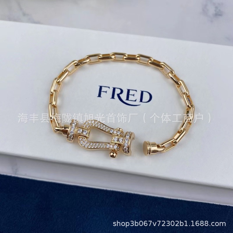 フレッド ファッショナブルでユニークな馬蹄バックル ダイヤモンド ブレスレット 合金 18K ローズゴールド ブレスレット 男性と女性のカップル用|undefined