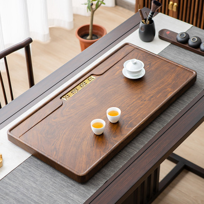 household new pattern tea tray to work in an office solid wood Tea Service rectangle Block Log Chahai simple and easy drainage Kungfu Online tea set