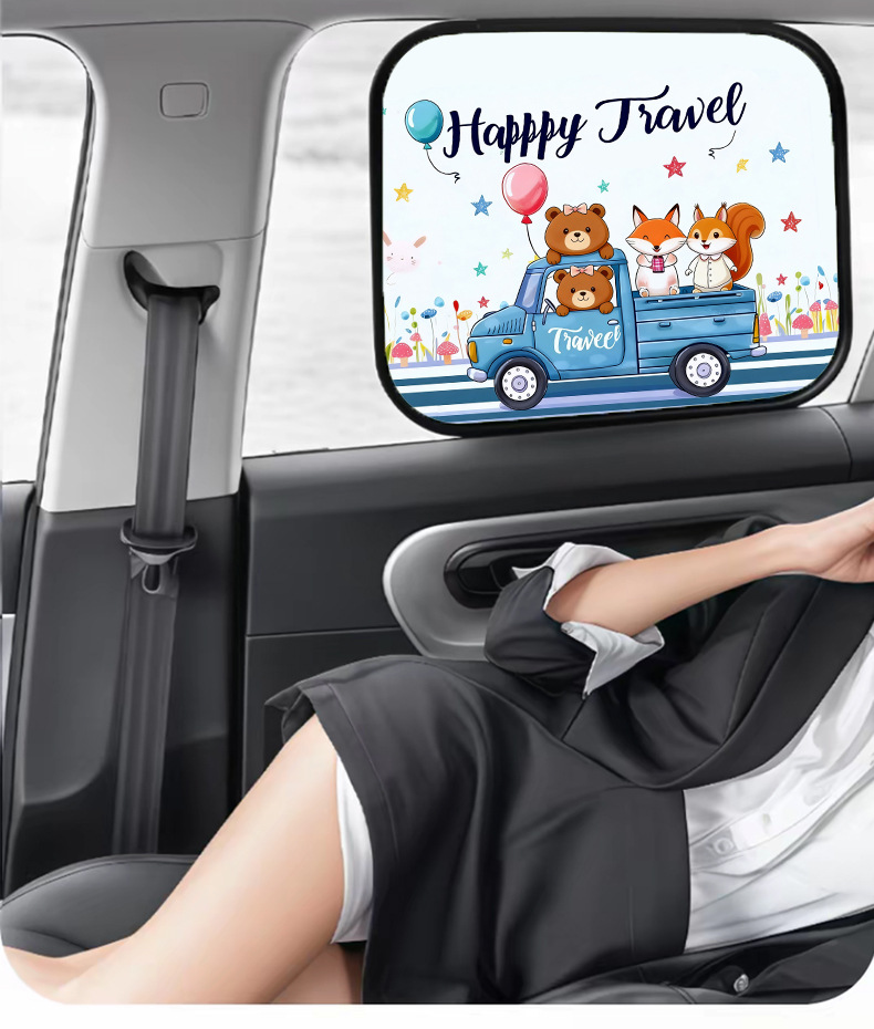 Car Side Window Sunshade with Static Adsorption 2026 New Cartoon Style Sun Protection and Heat Insulation Curtain Car Sunshade That Does Not Block the View