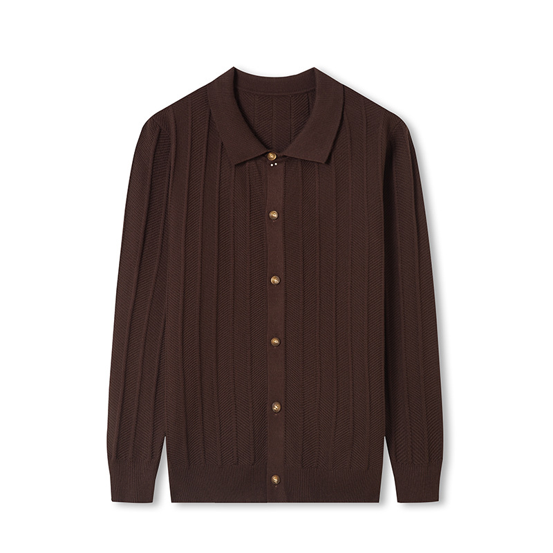 Men's autumn new fashion knitted cardigan jacket casual versatile slim fit lapel sweater long sleeved top_voghion.com
