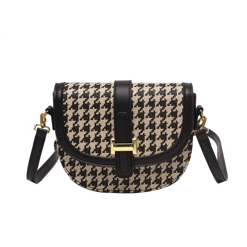 2023 Frühjahr neue Live-Übertragung Satteltasche karierte Umhängetasche Textur Hahnentritt einzelne Schulter Umhängetasche Damentasche_voghion.com