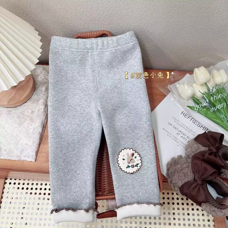 Polainas forradas de lana para niñas Otoño e Invierno Nuevo bebé prendas de vestir exteriores de estilo occidental niña todo-fósforo cálido pantalones de terciopelo de una pieza