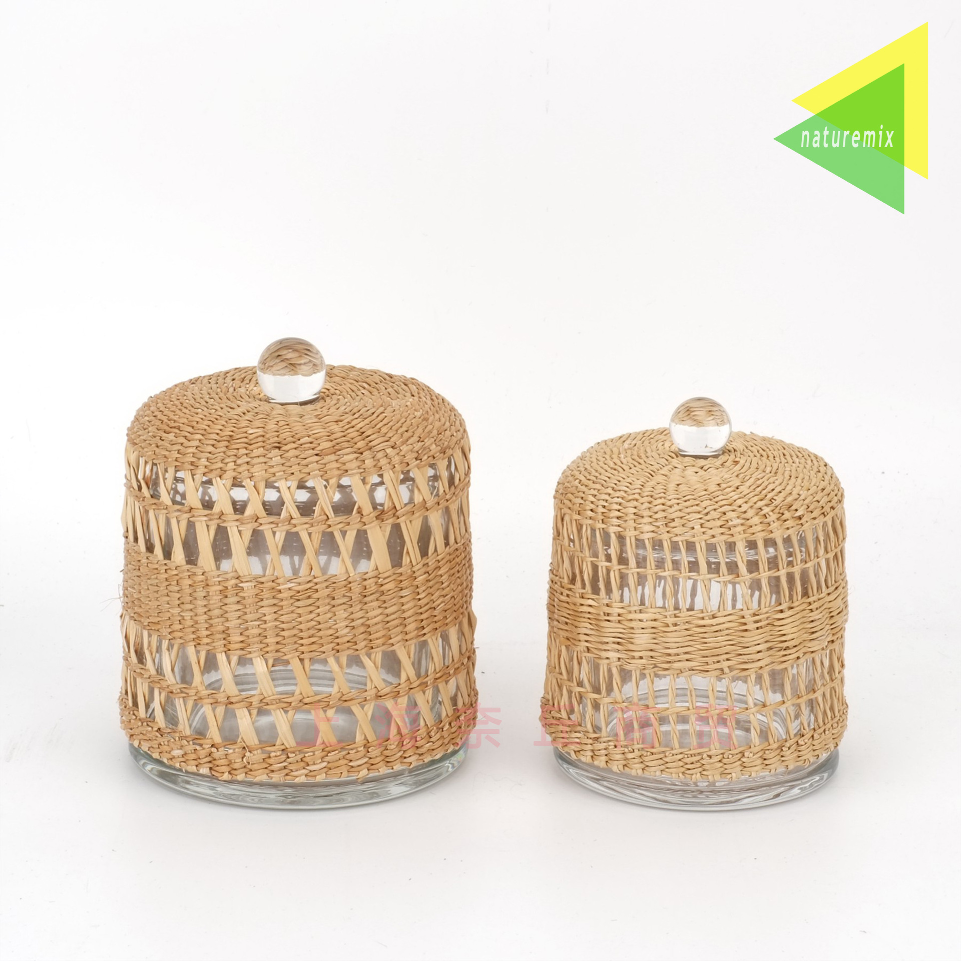 草编香薰玻璃罩蜡烛杯装饰玻璃瓶