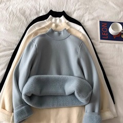 半高襟一体ベルベットニット上着女性冬の新型ベルベットは長袖セーターの頭を厚くして保温している