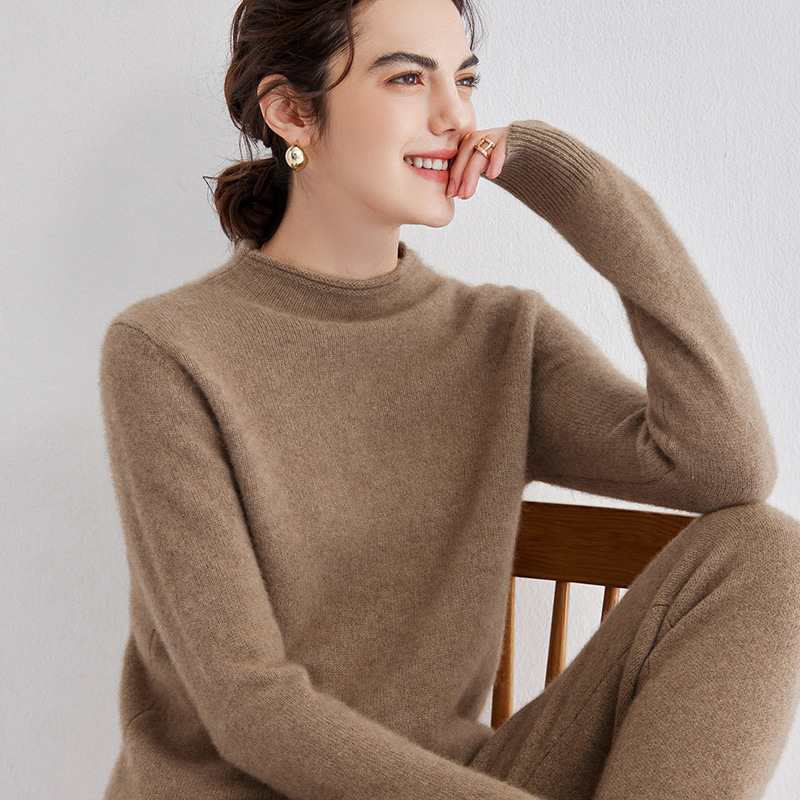 New autumn and winter half-high rolled collar cashmere sweater for women, loose casual thickened knit top, plus size New autumn and winter half-high rolled collar cashmere sweater for women, loose casual thickened knit top, plus size