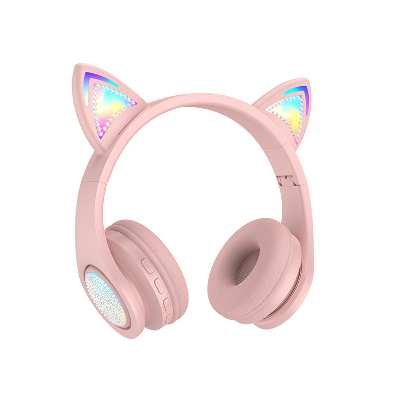 プライベートモデルの新しい発光猫ヘッドセット漫画ヘッドマウント型Bluetoothヘッドセット、女の子と子供向け、マカロンワイヤレスステレオ|undefined