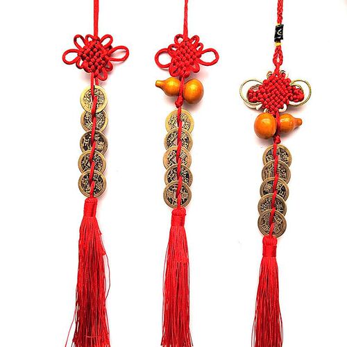 Pure Copper Five Emperors Coin Gourd Copper Coin Chinese Knot Pendant Decoration Car Interior Rearview Mirror Pendant Pendant Wholesale