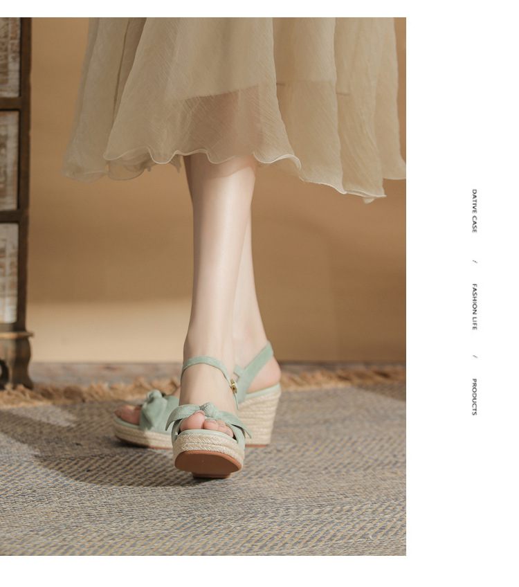Sandal cao gót nữ hở mũi đế xuồng đan thừng gót 9 cm — Xanh lá cây nhạtcolor chi tiết 16
