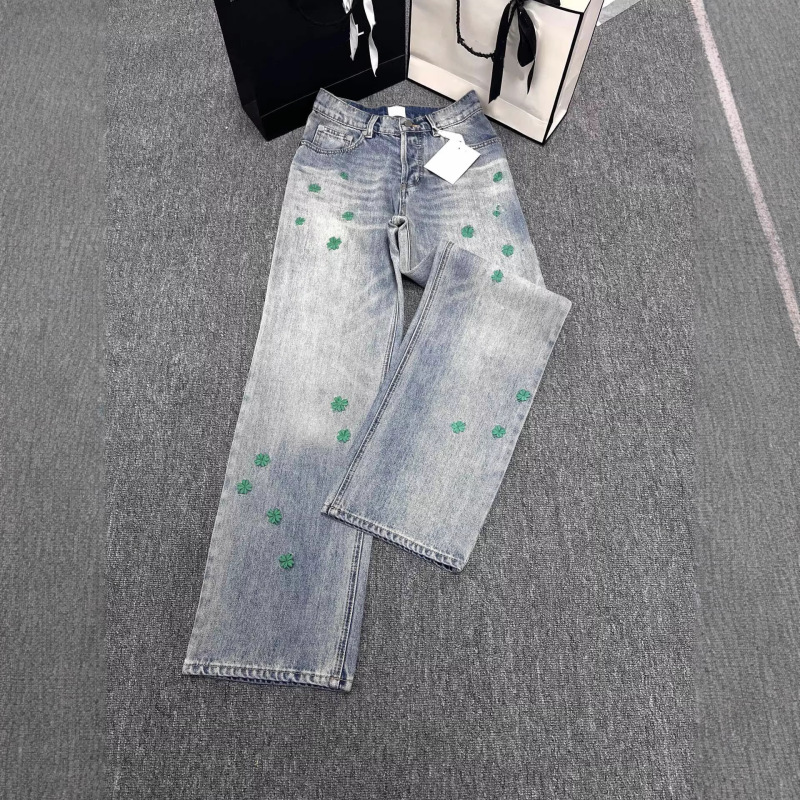Nanyou High-End Women's Fashion D Brand 26Ss Stylish and Sophisticated Four-Leaf Clover Embroidery High-Waisted Straight-Leg Slimming Jeans for Women