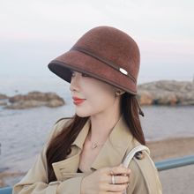 百搭显脸小日系小香风仿貂毛帽子秋冬季新款女士渔夫帽蝴蝶结盆帽