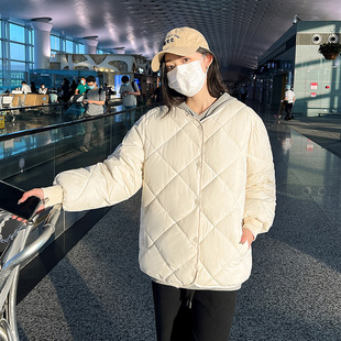 2025 Autumn and Winter New Cotton-Padded Jacket for Women, Fashionable Round Neck, Short Diamond Pattern, Versatile Cotton-Padded Jacket, Loose Korean Style Jacket