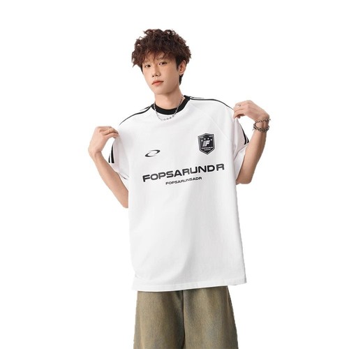 American street three-bar short-sleeve men's and women's 2025 summer loose round neck T-shirts for teenagers heavy-duty sports tees