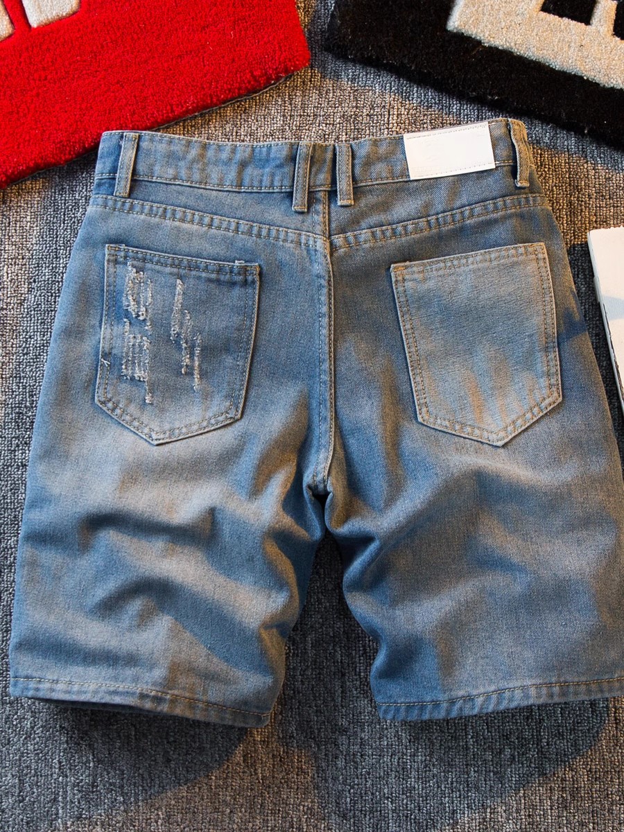 Men's Slim Fit Denim Shorts Casual European Style Summer Color Block Five Point Cargo Shorts_mkmklike.com