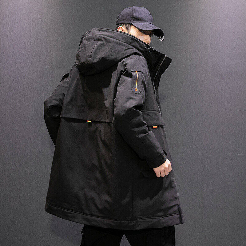 Lange Winter-Arbeitsjacke für Herren mit Kapuze, leichter, warmer Parka-Mantel für kaltes Wetter, wasserabweisende Polyester-Außenschicht, maschinenwaschbar_voghion.com