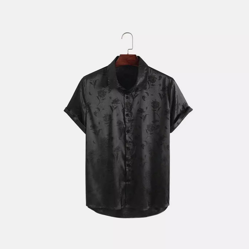 2023 Cross-Border Amazon Men's Short-Sleeved Shirt with Jacquard Lapel and Buttons, Casual and Versatile, Specially Designed for Summer