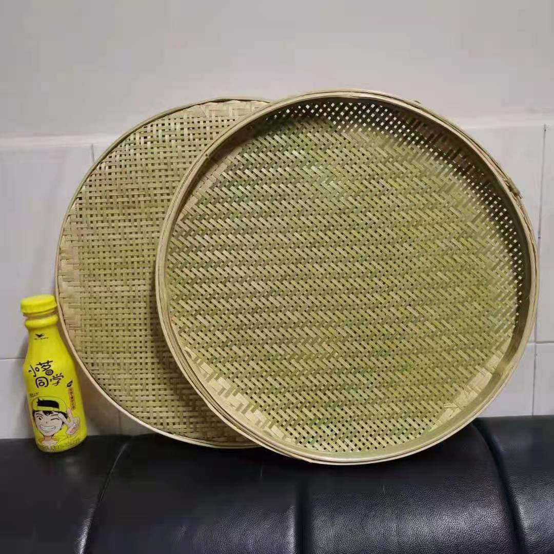 Wholesale bamboo woven screens with or without holes, edge-reinforced bamboo sieves, household drying bamboo green woven plates, bamboo woven baskets