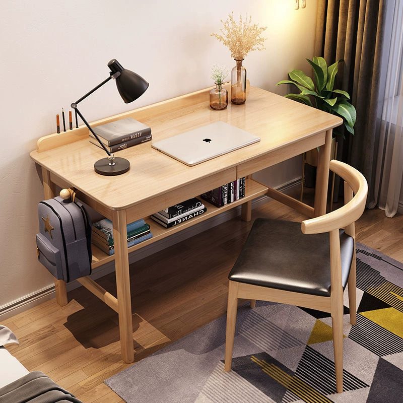Компьютерный настольный стол из цельного дерева, книжная полка, встроенная спальня, простой домашний стол с выдвижным ящиком для клавиатуры, письменный стол для взрослых