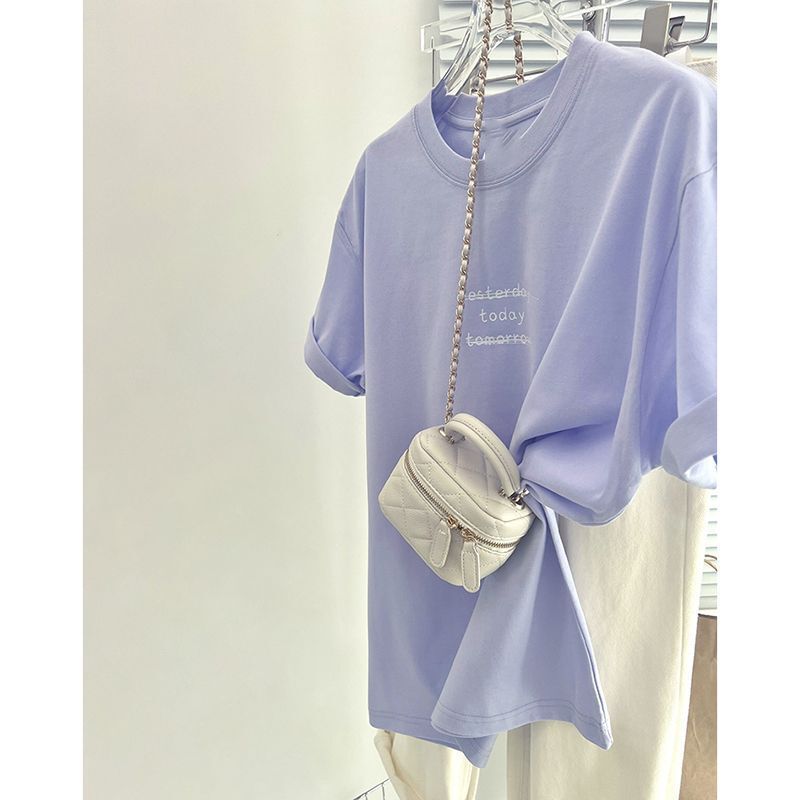 Fashion Trendy Brand Short-Sleeve T-Shirt Lavender Daily Summer Ins Women's Urban Style Youthful Popular Round Neck Trend