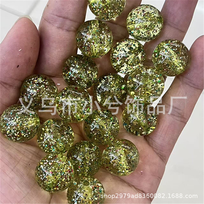 16MM镀彩镭射散粉葱粉直孔珠diy饰品手机链串珠笔钥匙扣包链等配|undefined