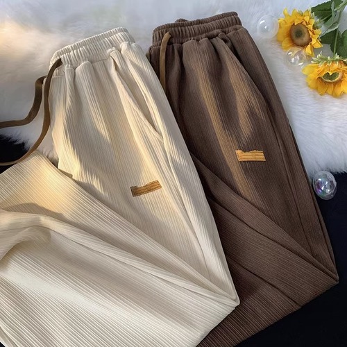 Summer Men's Ice Silk Straight Leg Pants Men's Thin High-End Wide Leg Pants Design Versatile Loose Casual Long Pants