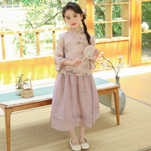汉服女童2024新款夏季新中式仙鹤套装裙子儿童装中国风公主裙短袖