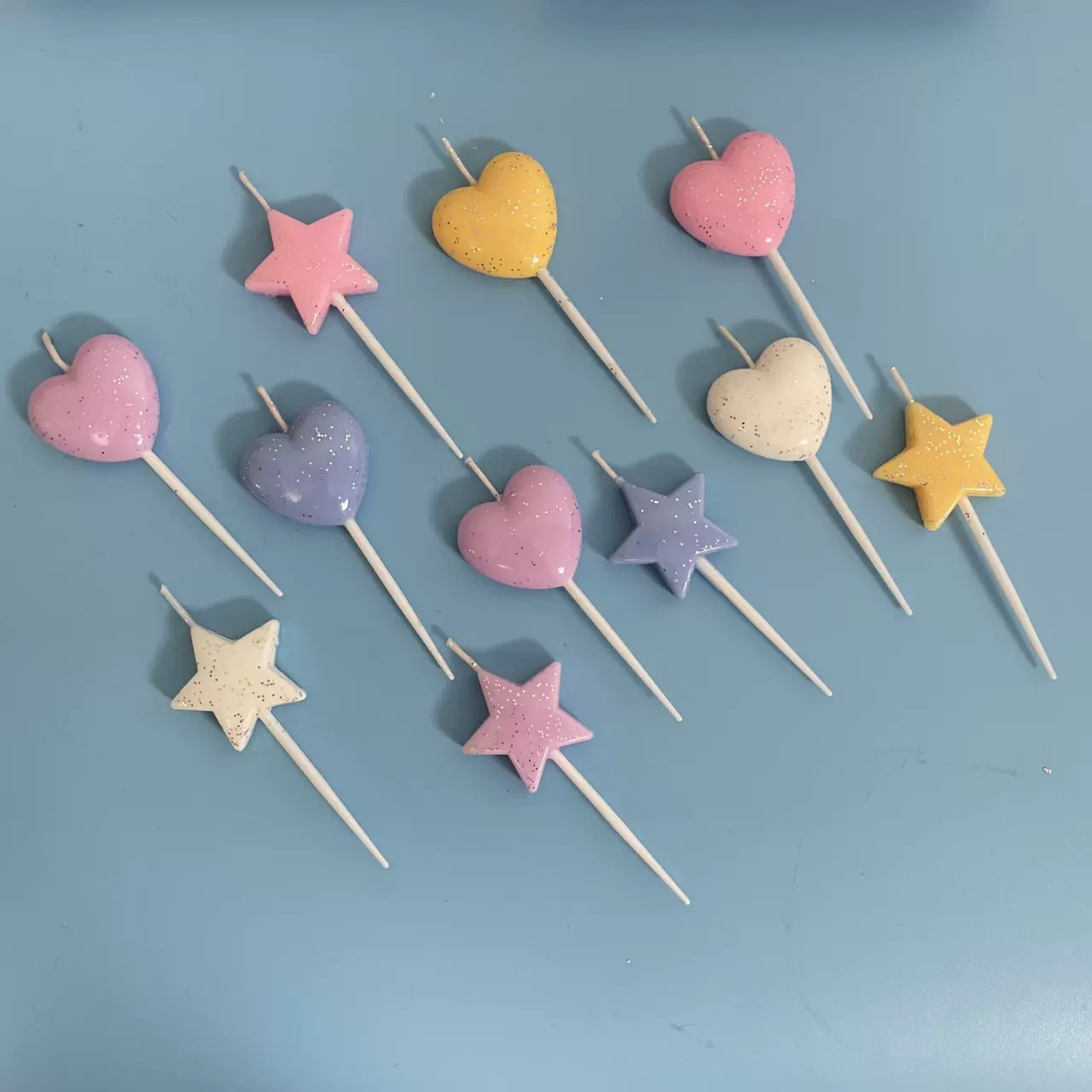现货供应聚会派对生日蜡烛蛋糕创意沾粉蜡烛星星爱心外贸直销
