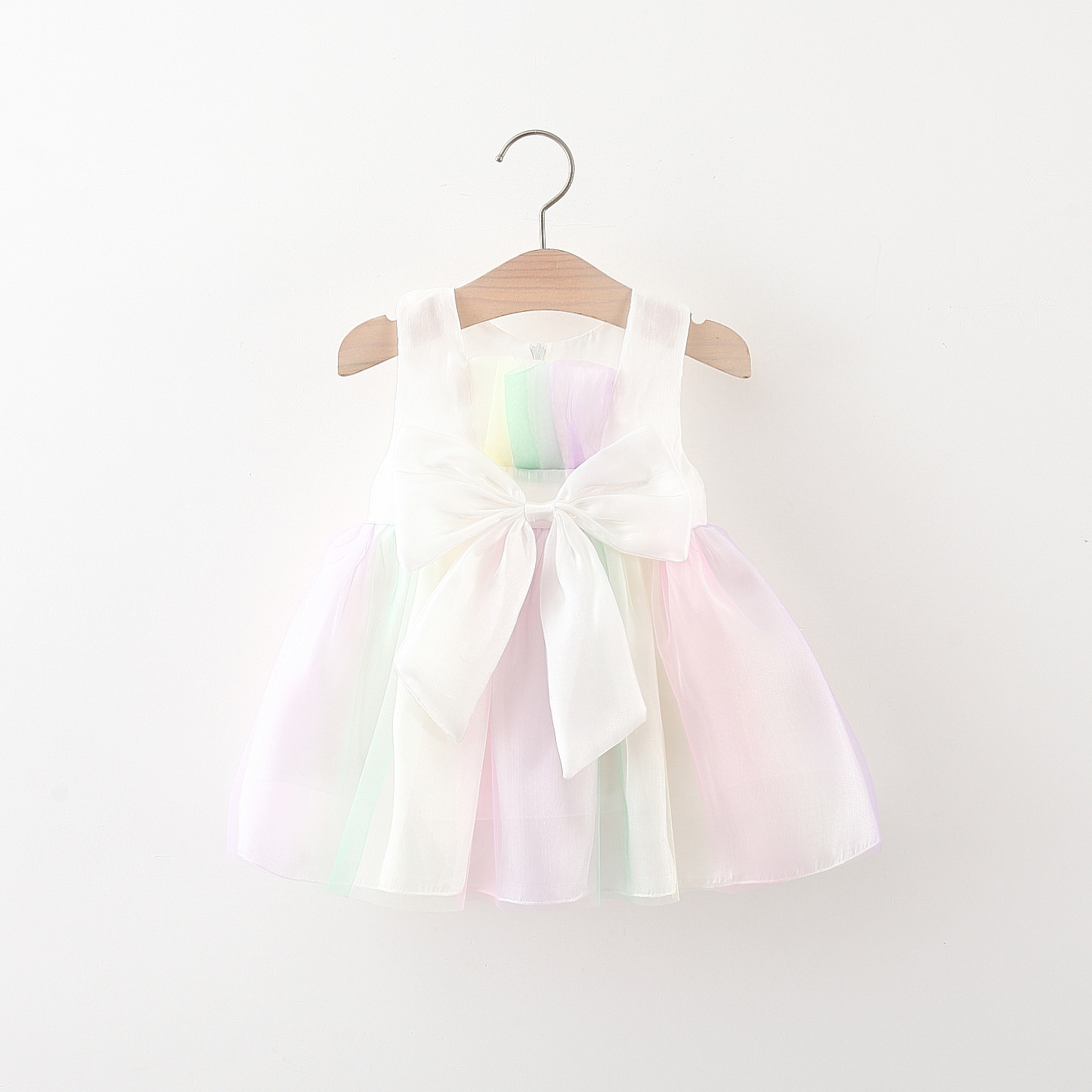 Cute Solid Color Bow Knot Cotton Girls Dresses display picture 2