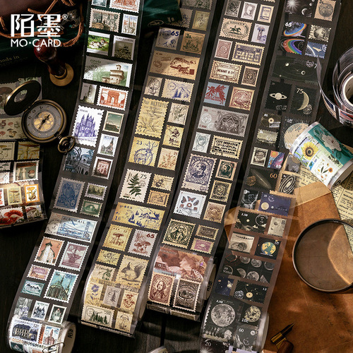 Momo Stamp Waste Disposal Tape Natural Post Office Series Retro DIY Handbook Decorative Material Stickers 8 Choices