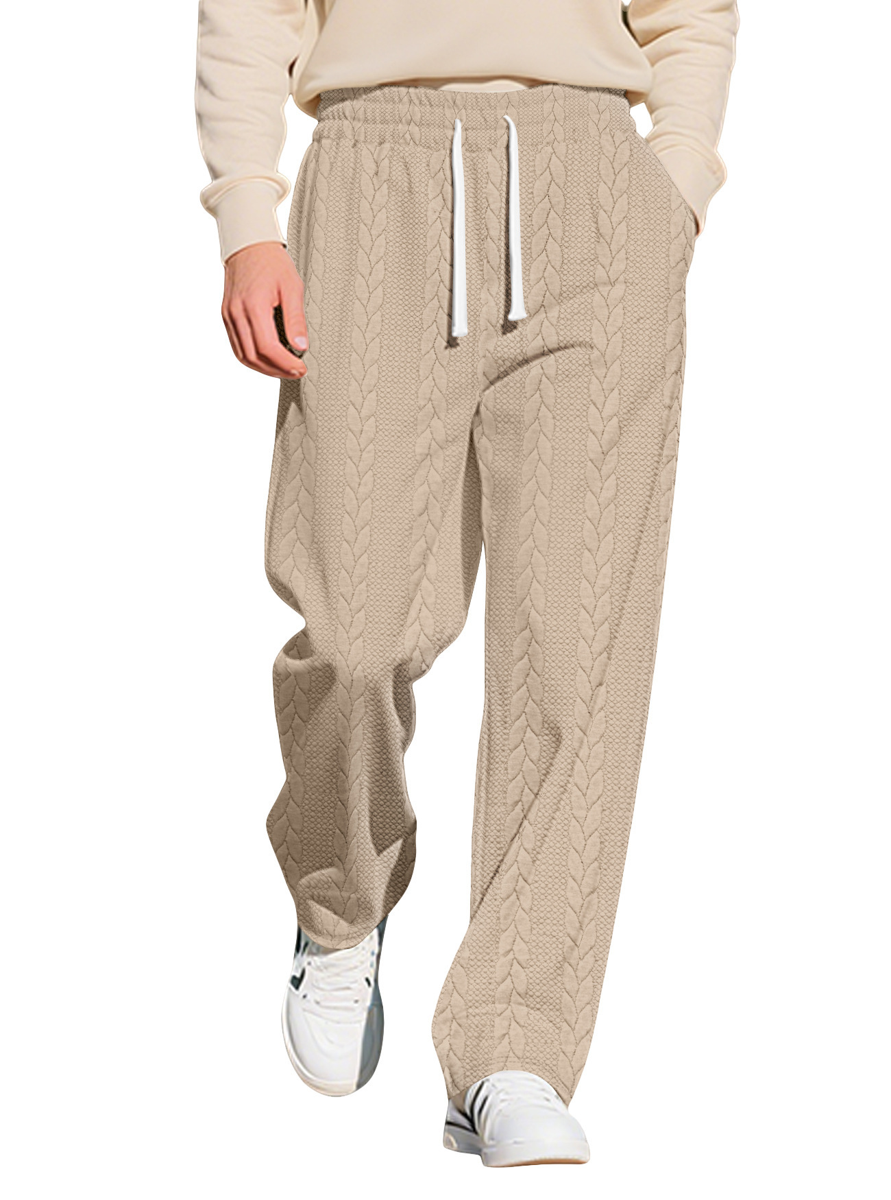 Transfronterizo Amazon nuevo otoño y invierno hombre americano deporte casual de color sólido jacquard gran tamaño pantalones de cuerda para hombre