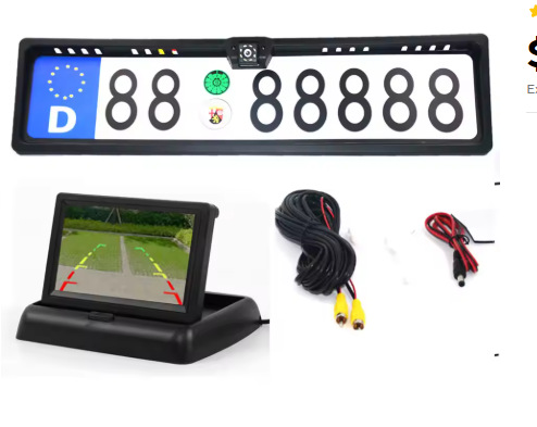 4.3" Foldable Monitor – Universal Vehicle camera - 43-foldable-european-license-plate-frame-8-light-camera-wired