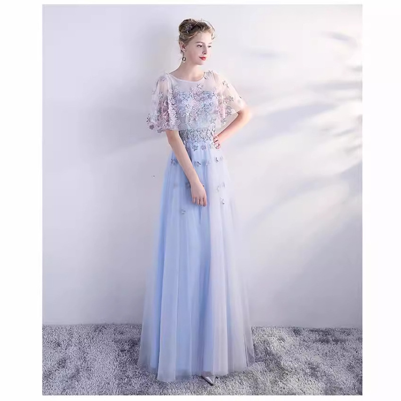 Sky Blue Evening Dress 2026 New Elegant Long Dress Student Graduation Ceremony Banquet Slimming Evening Dress