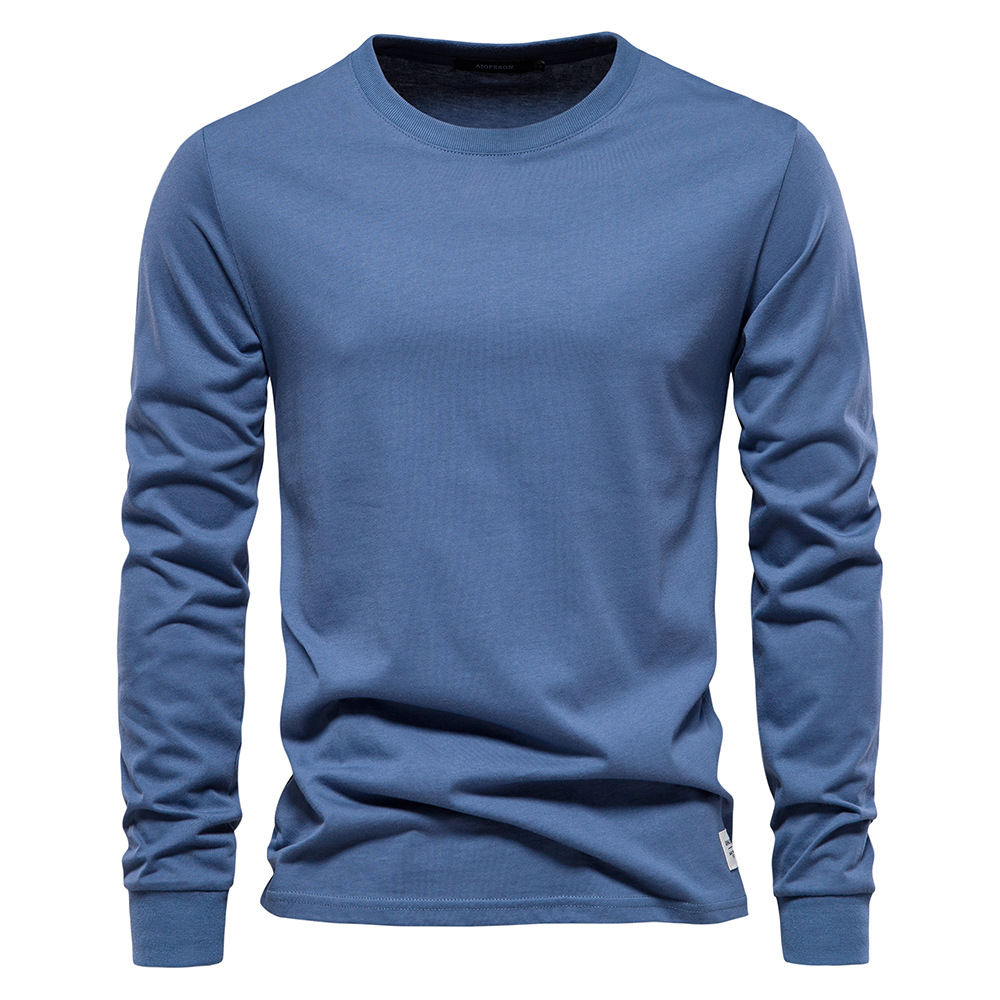 Autumn Trendy Long sleeved New Men's Solid Color Long sleeved Top High Street Men's Inner Layer Pure Cotton T-shirt_voghion.com
