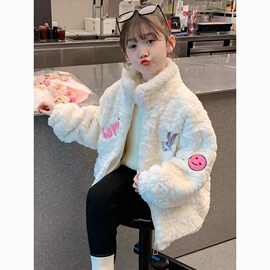 女童秋冬装外套2025新款儿童冬季加绒加厚水貂绒笑脸兔子毛毛上衣