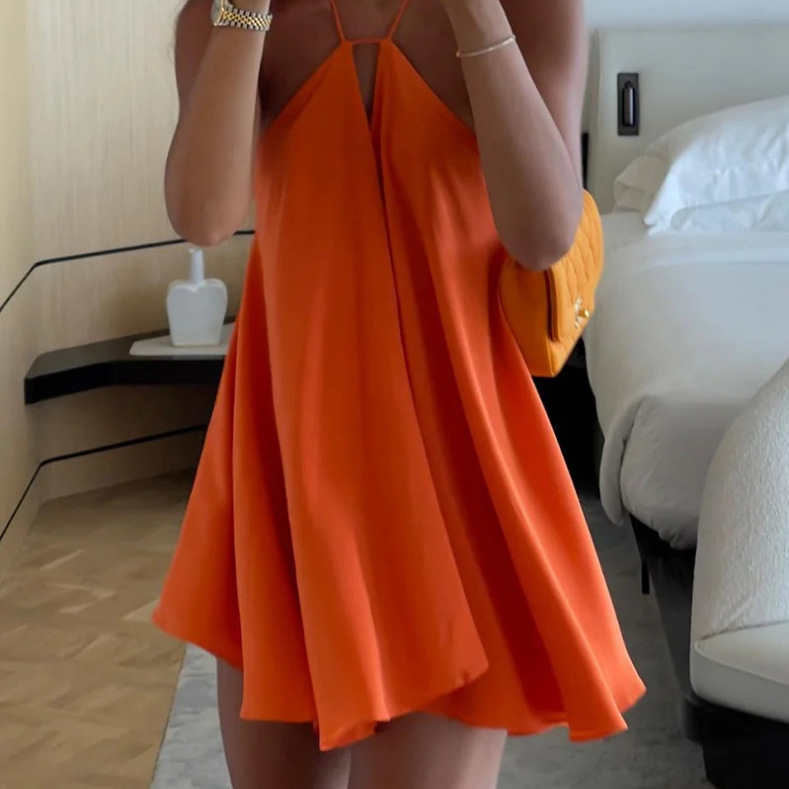 In Stock European and American cross-border popular sexy deep V-neck backless strap loose A- line dress In Stock European and American cross-border popular sexy deep V-neck backless strap loose A- line dress