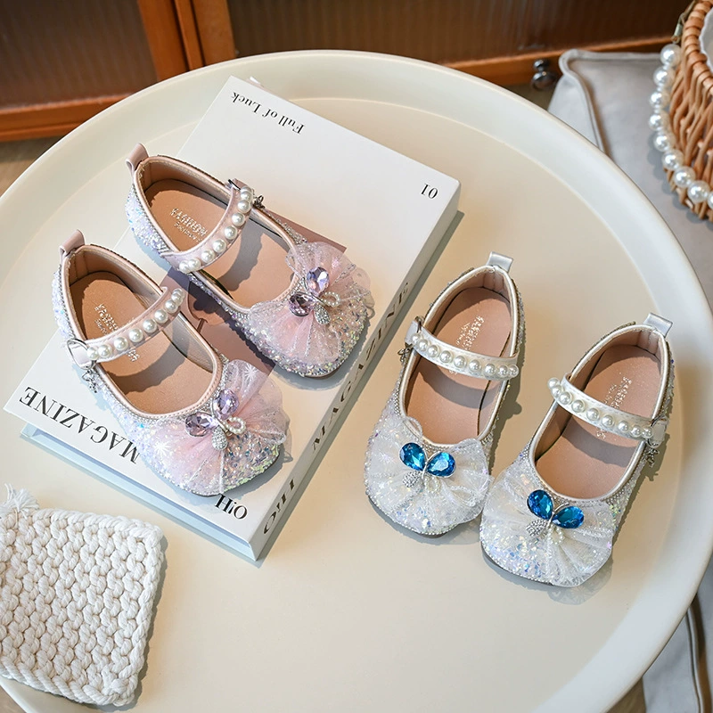 Детские маленькие кожаные туфли, обувь для девочек, весна-осень 2021, новые туфли на плоской подошве со стразами для девочек на мягкой подошве, детская обувь для выступлений принцессы.