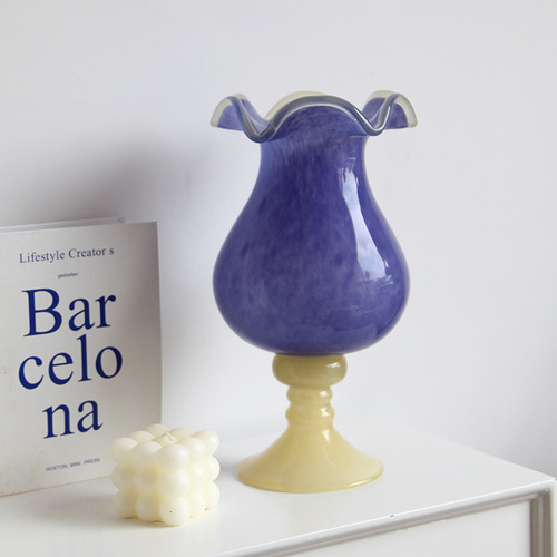 Medieval Wabi-Sabi Style Home Color Block Style Lantern Vase Fenton Hepburn Style Glass Vase Simple European Living Room Decoration Collection