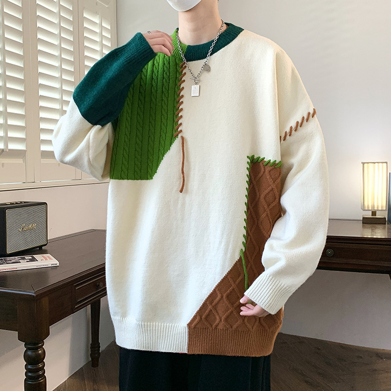 Cross-Border Japanese Popular Hot-Selling High-Quality Contrasting Color Sweaters for Men in Winter, Personalized Loose and Lazy Style Youth Sweaters Cross-Border Japanese Popular Hot-Selling High-Quality Contrasting Color Sweaters for Men in Winter, Personalized Loose and Lazy Style Youth Sweaters