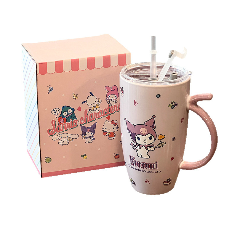 サンリオセラミックマグクリエイティブ蓋付きストロー漫画高価値朝食カップカップルウォーターカップコーヒーカップ|undefined