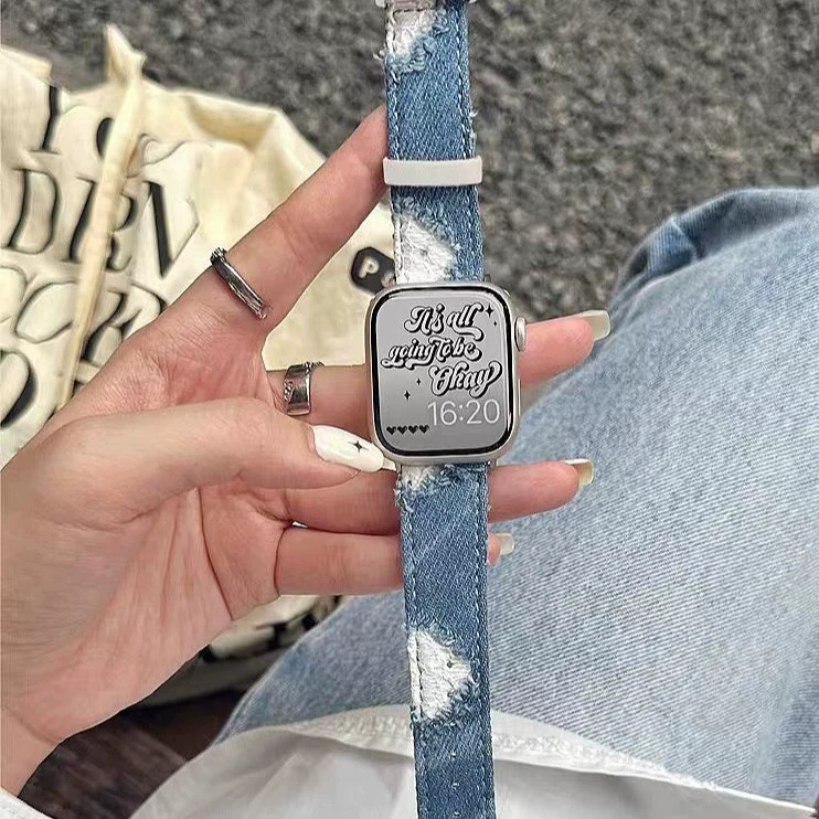 Подходит для AppleWatch iWatch678910 поколения SE кисточка из денима в ретро-стиле