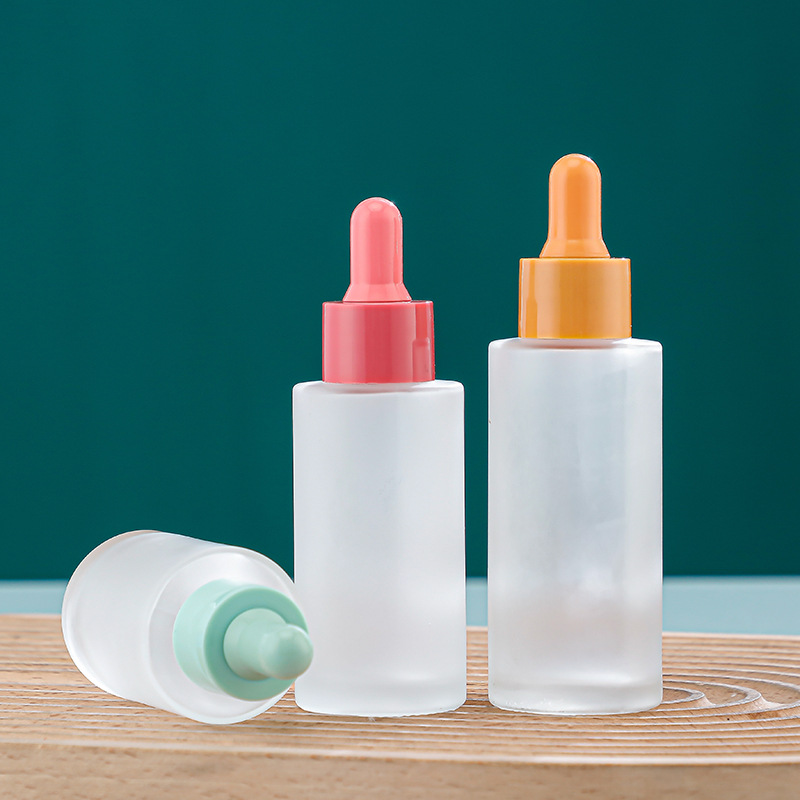 Botella de goteo de 30ml botella de aceite esencial de macarón de arena frita botella de vidrio esmerilado botella de botella de goteo de goma botella de esencia