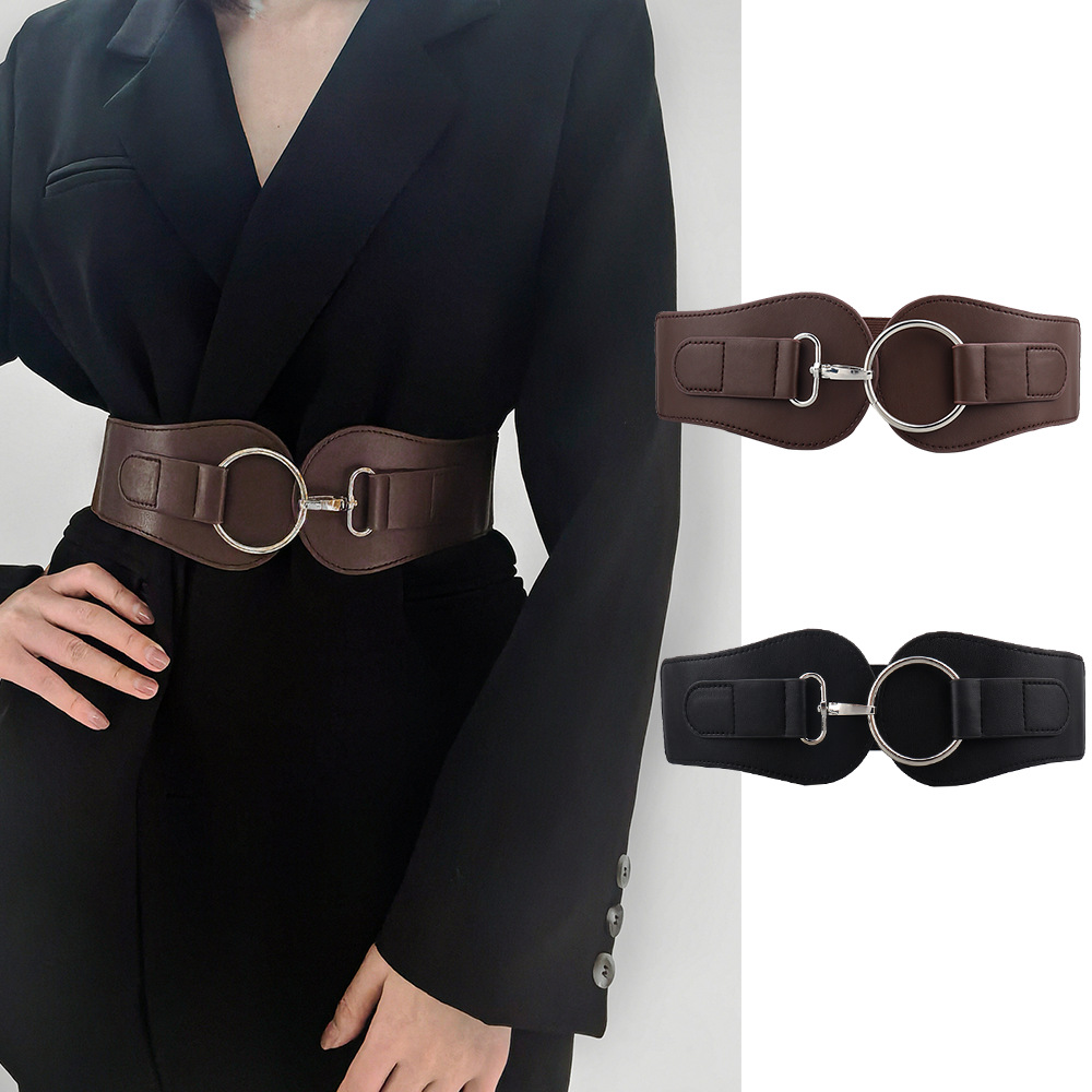 Autumn and Winter New Product Waist Cover Women's Simple and Versatile Coffee Decorative Coat Korean Version Fashion Elegant PU Elastic Belt_voghion.com